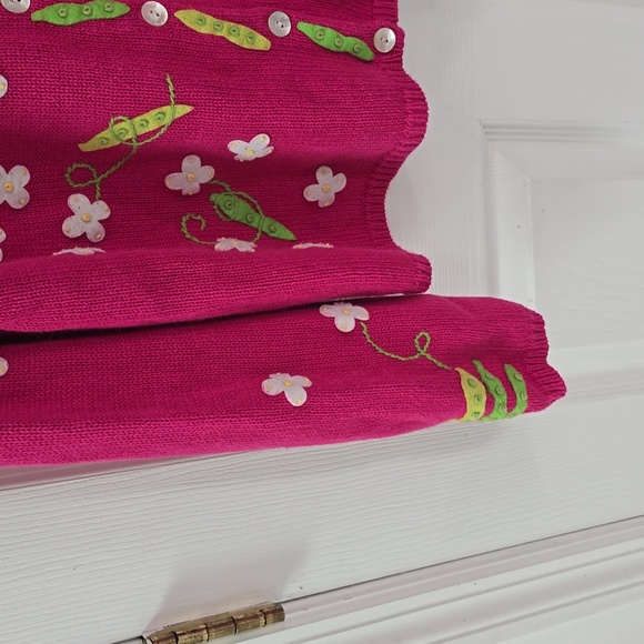 Talbots Pink Ramie Blend Cardigan Felt Sweet Peas Floral Embroidery Size Medium - Picture 7 of 13